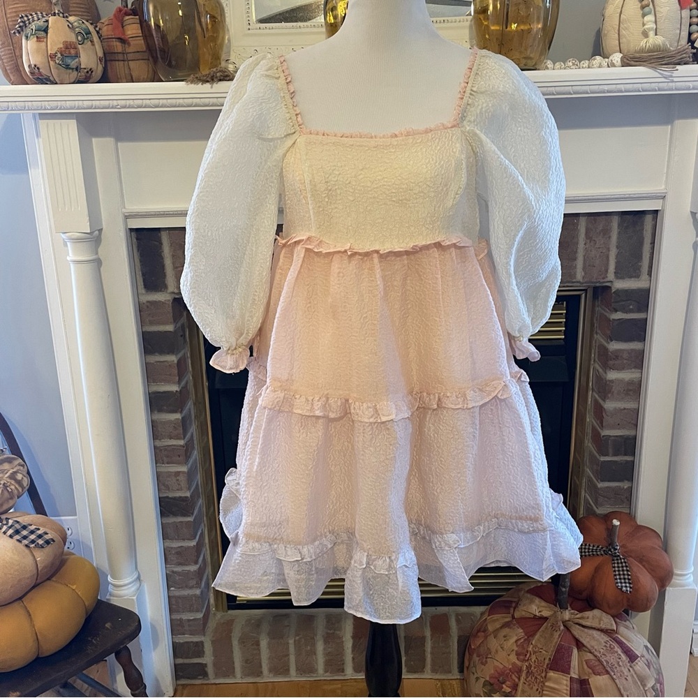 Storia Short Multicolor Layered Dress w/ Ruffles Yellow Pink Lavender Size L